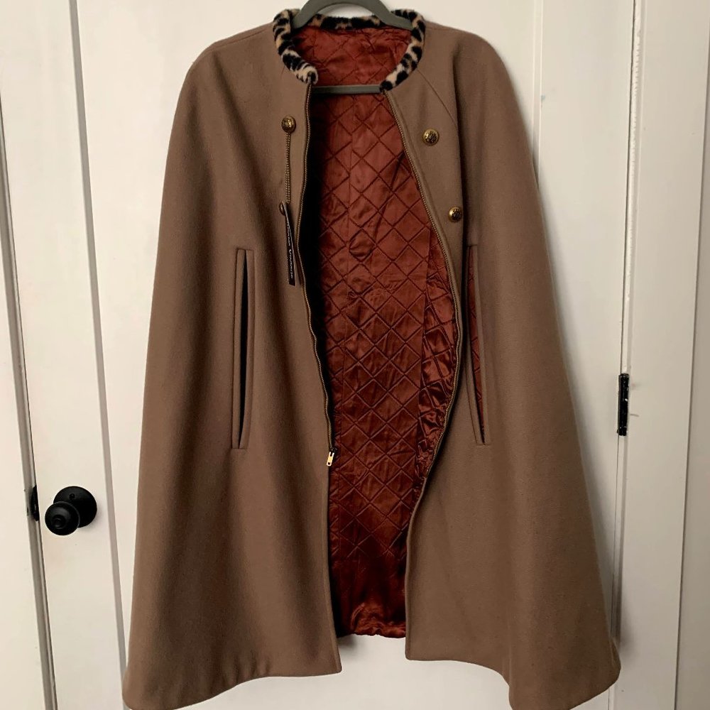 VTG NWT FRANCES FANTARELLA lined wool cape leopard